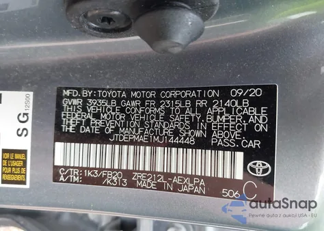 2021 Toyota Corolla Le from USA, damaged, VIN JTDEPMAE1MJ144448